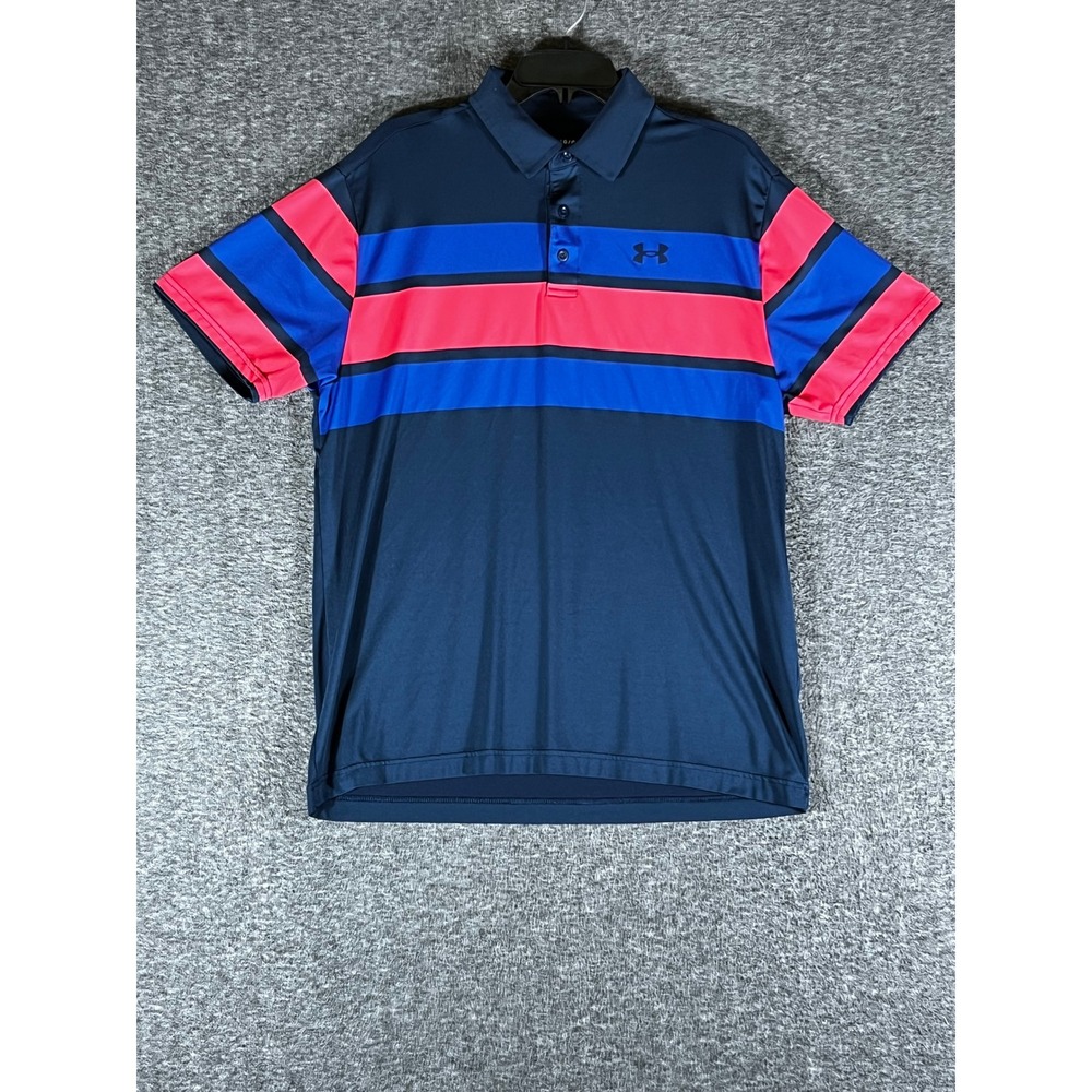 Under Armour Mens Playoff Polo Shirt Navy‎ Blue Pink Loose Size L